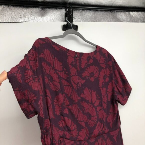 Signal Clothing maroon short sleeve midi floral winetasting Dress Danish EU 40 - Picture 6 of 14